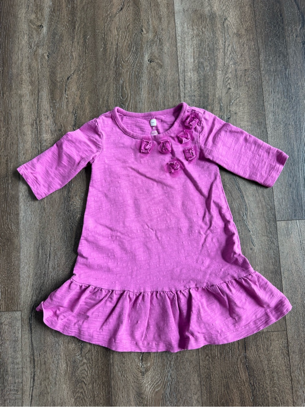 Girls Tea Collection Pink Purple Ruffle Hem Dress with Flower Detail Size 3